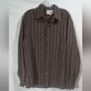 Stamp Brown Multi Geometric Print Button Down Shirt- Size L